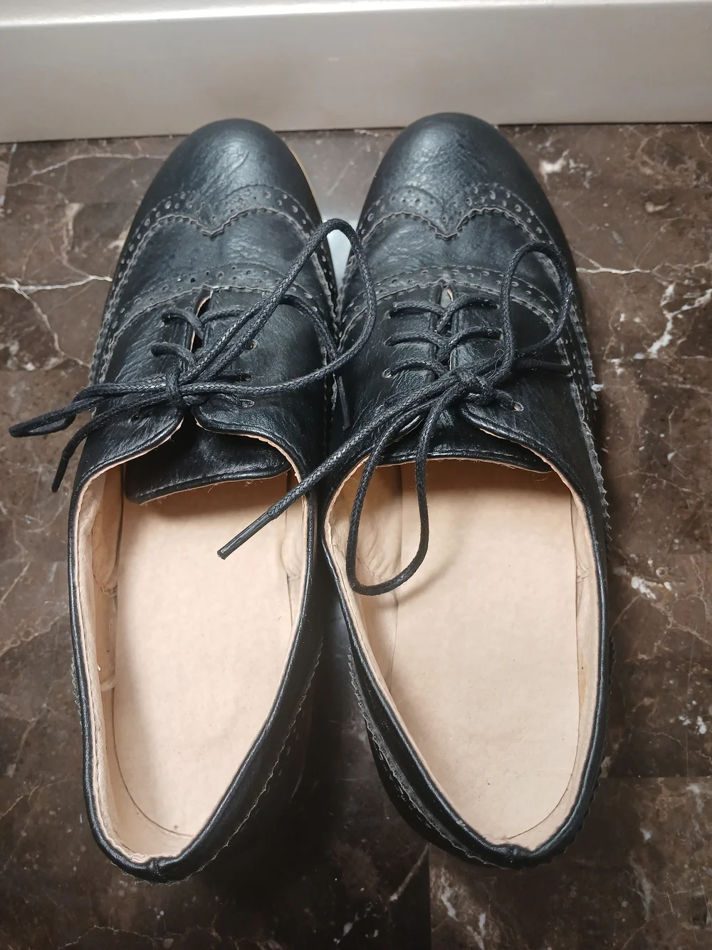 Black Leather Wingtip Lace-Up Oxfords